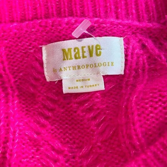 ✨Maeve Layered Cable Knit Hot Pink Sz Medium Sweater✨ - Picture 7 of 8